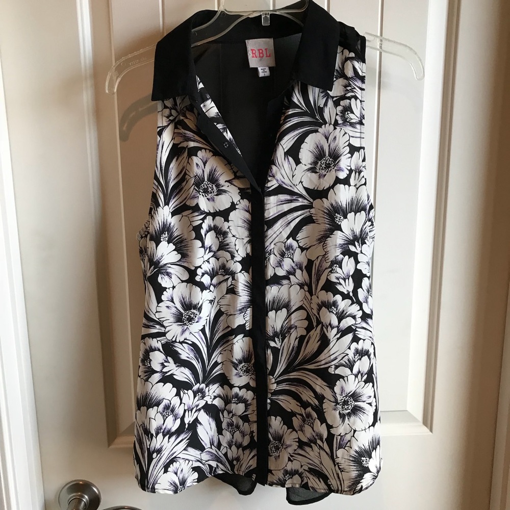 RBL Floral Button Up Tank Top Blouse